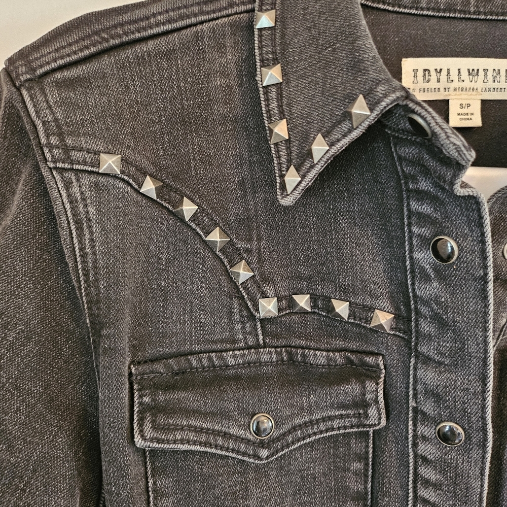 Idyllwind Western Studded Black Denim Belted Dress - Picture 3 of 7